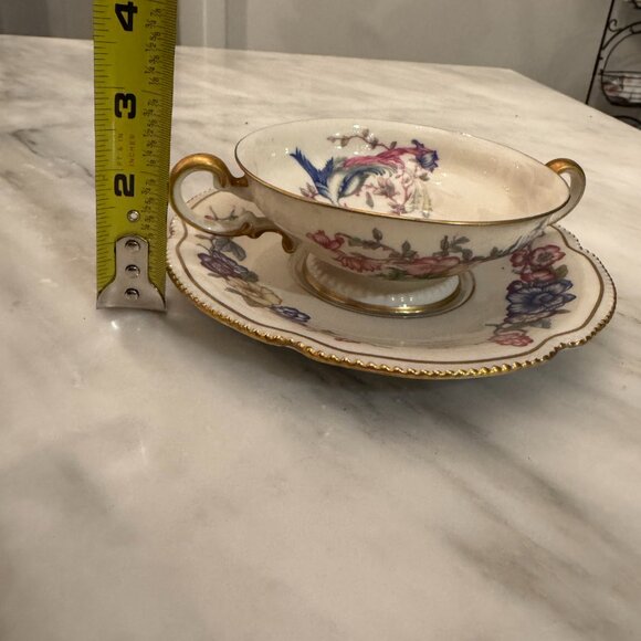 Antique Castleton China Soup Bowl Cup & Saucer Phoenix USA Gold Scalloped Edge - Picture 2 of 16